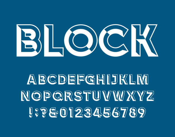 ilustrações, clipart, desenhos animados e ícones de bloqueie a fonte vetorial do alfabeto. letras e números de blocos esculpidos. - chiseled