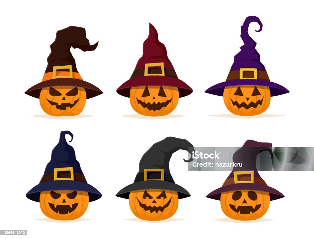 Bộ Bí Ngô Halloween Với Mũ Phù Thủy Hình Minh Họa Vector Hình minh ...