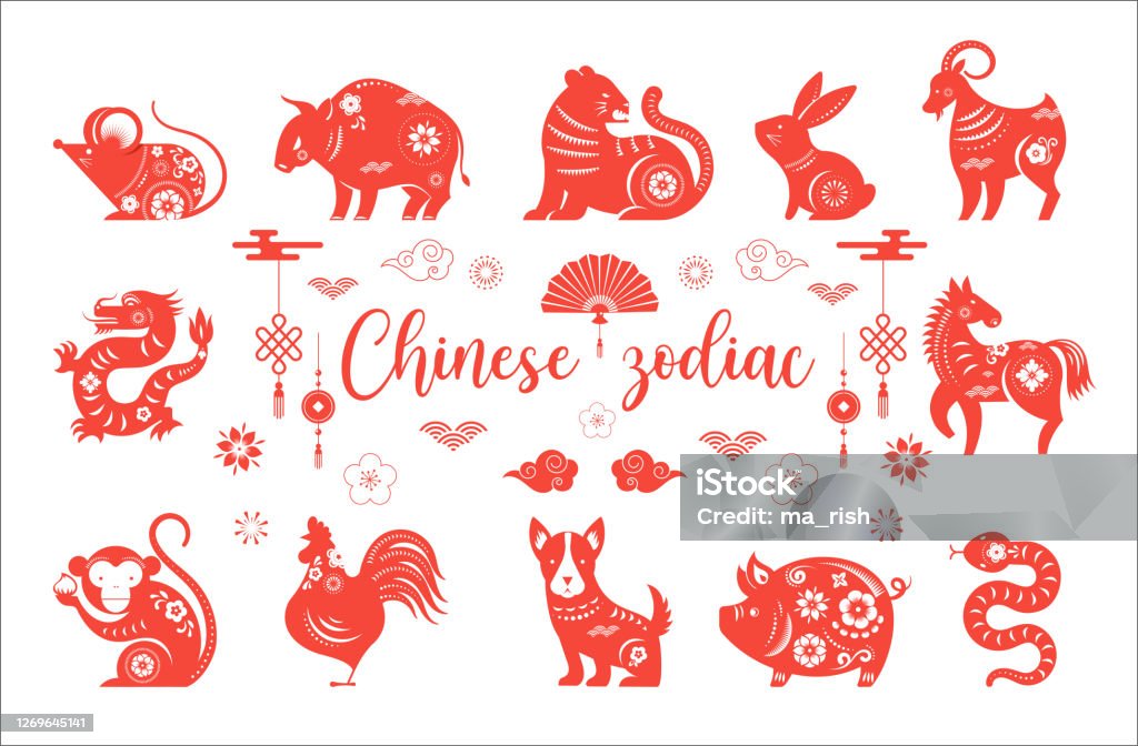 Ilustración de Año Nuevo Chino Símbolos De Animales Del Zodiaco Chino y más  Vectores Libres de Derechos de Animal - iStock