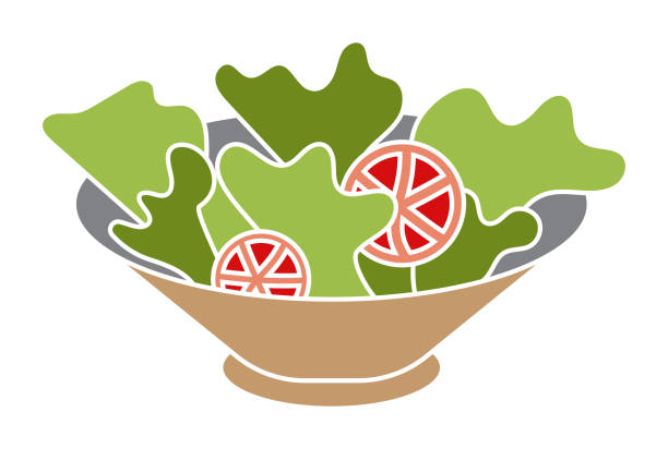 Garden salad / vegetable salad with lettuce and tomatoes flat color icon Garden salad / vegetable salad with lettuce and tomatoes flat color icon for apps and websites caesar salad food salad tuna stock illustrations