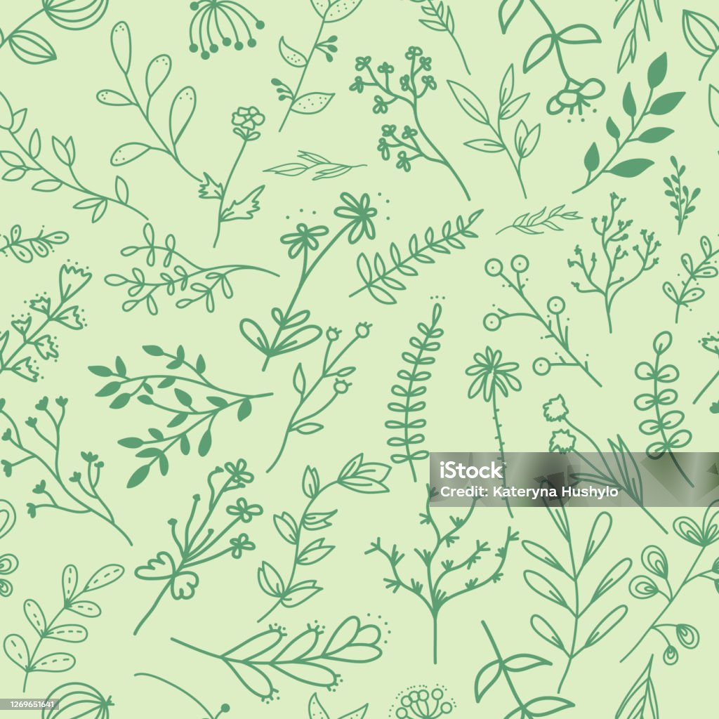 A Drawing Of A Pattern Of Dark Green Leaves On A Light Green Background  Floral Seamless Pattern Background With Flowers And Leafs Stock  Illustration - Download Image Now - iStock