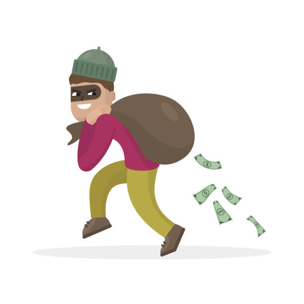Thief In The Mask With Bag Full Of Money Stock Illustration - Download  Image Now - Cartoon, Money Bag, Burglar - iStock