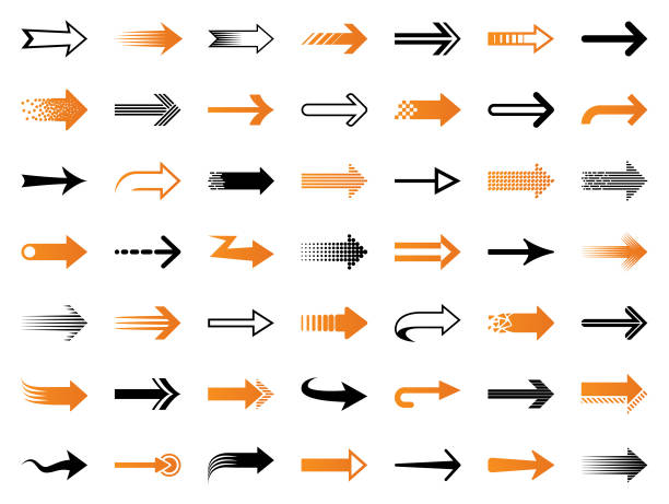 Arrows Set of vector arrows. Orange and black design elements isolated on white background arrows vector stock illustrations