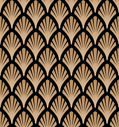 Art deco, great gatsby vector pattern with golden fans.  Seamless pattern.