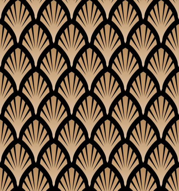 Art deco, great gatsby vector pattern with golden fans. Seamless pattern. Art deco, great gatsby vector pattern with golden fans. Classic, retro, vintage illustration. Seamless pattern. gatsby stock illustrations