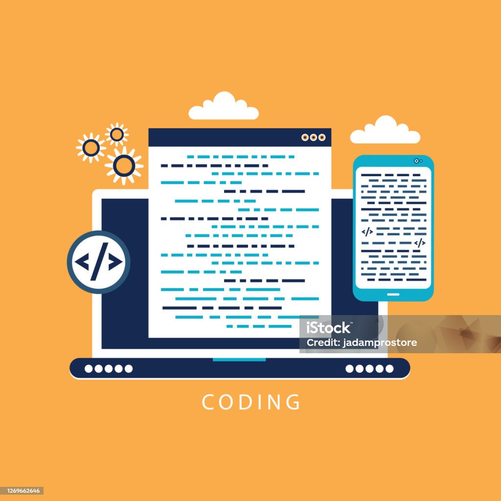 Coding With Laptop Concept Stock Illustration - Download Image Now ...