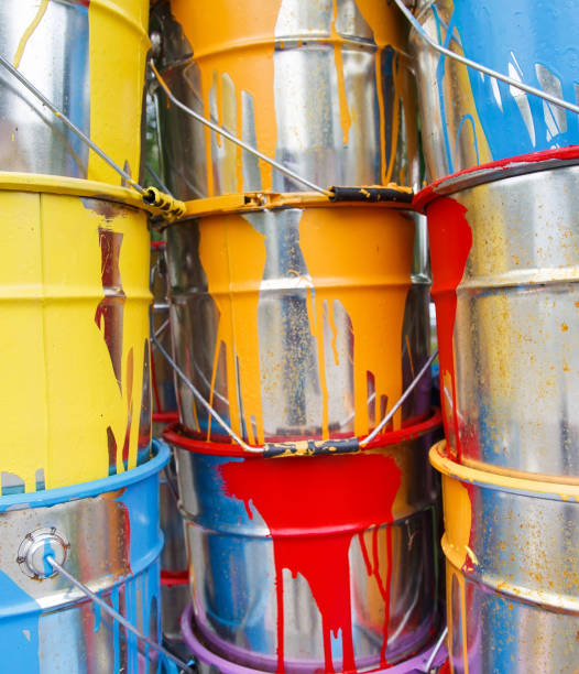 istock The used paint cans. Colorful paint buckets. 1269663224