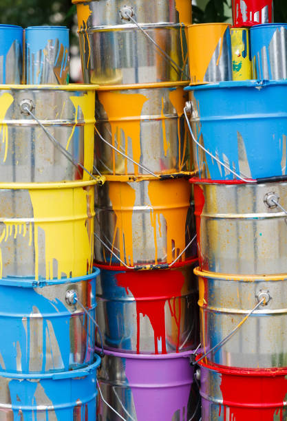 istock The used paint cans. Colorful paint buckets. 1269663792