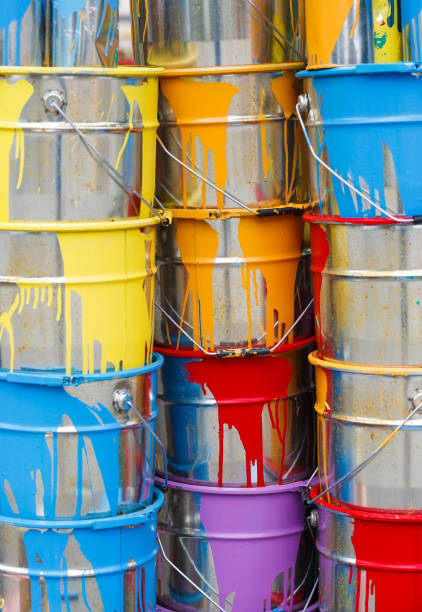 istock The used paint cans. Colorful paint buckets. 1269663861