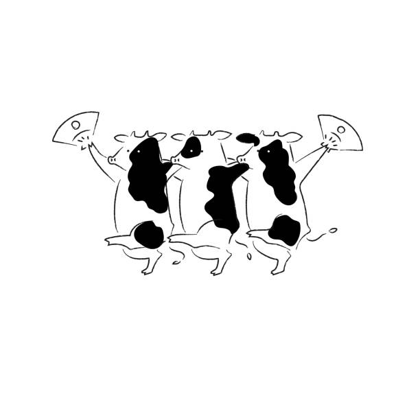 Three cows cheerleading monotone Three cows cheerleading monotone cattle illustrations stock illustrations