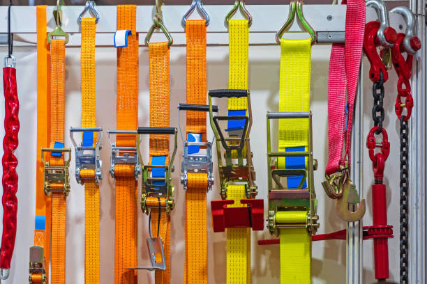 Ratchet Straps Cargo Ratchet Straps Fasteners for Freight Cargo Safety strap photos stock pictures, royalty-free photos & images