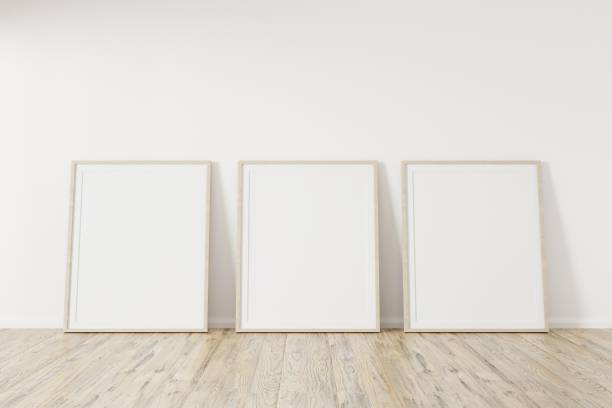 istock Square wood frame mockup. Wooden frame on wooden floor. Square frame 3d illustrations. 1269666570