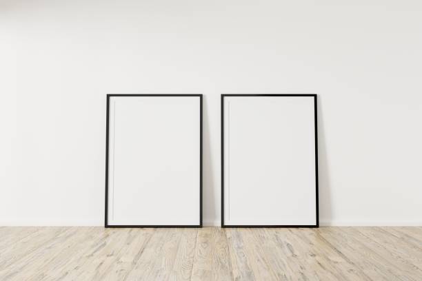 istock Square wood frame mockup. Wooden frame on wooden floor. Square frame 3d illustrations. 1269666595