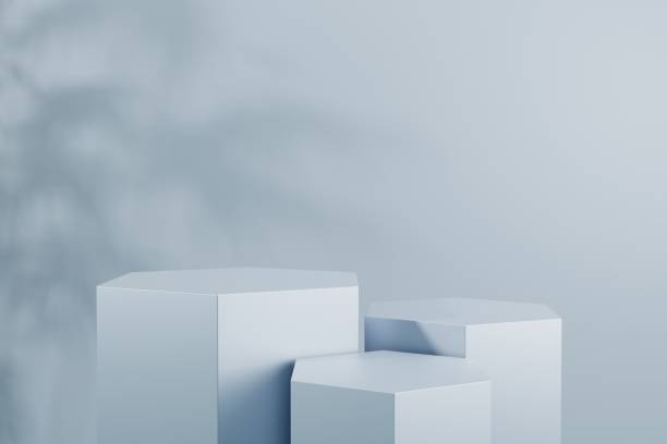 istock Mockup podium for product presentation, blue pastel background, 3d render, 3d illustration 1269666599