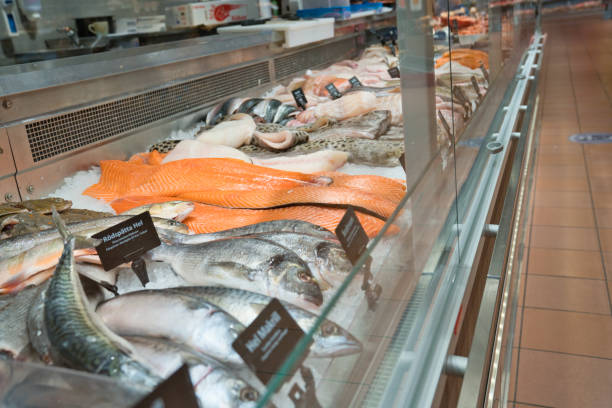 istock Fresh fish on ice in supermarket 1269673410