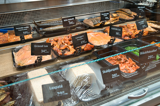 Cooked seafoods in supermarket