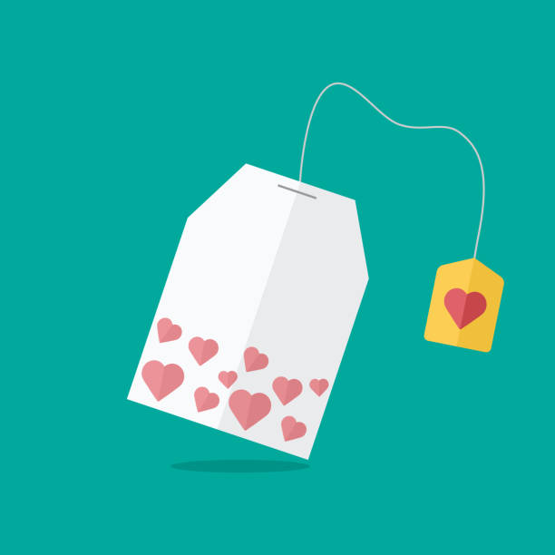 Teabag with hearts. Love card. Vector illustration. Flat design Teabag with hearts. Love card. Vector illustration. valentine s day holiday stock illustrations