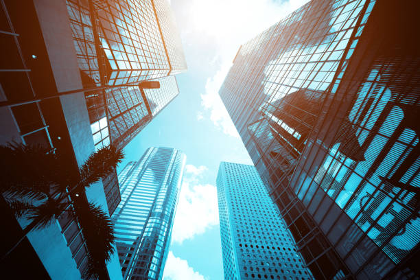 istock Modern office building close up in sunlight 1269675436