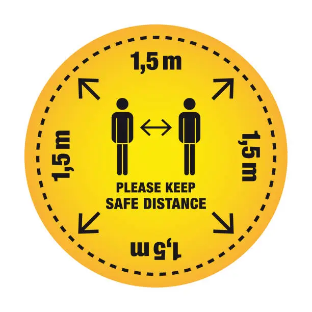 Vector illustration of Warning sign Please keep safe distance 1,5m