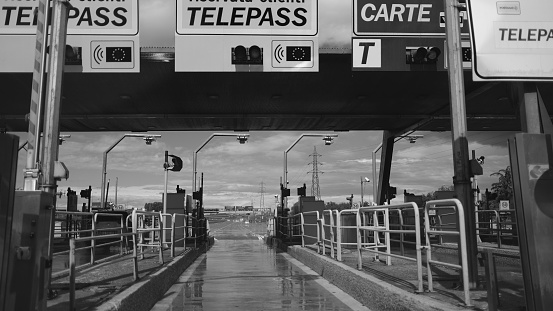 Milano, Italy - August 30, 2020: highway on a rainy day with car