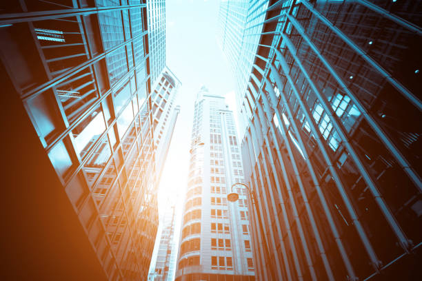 istock Modern office building close up in sunlight 1269677800