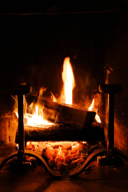 istock Fireplace close-up interior view at night 1269677957