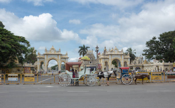 calèches dans le paysage urbain de mysuru du karnataka/inde. - bangalore karnataka india famous place photos et images de collection