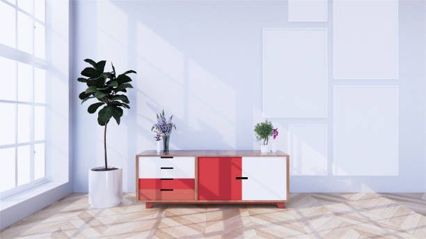istock red cabinet on zen modern empty room,minimal design japanese style. 3d rendering 1269683075