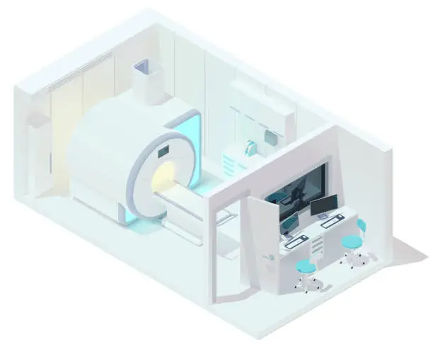 Vector illustration of Vector isometric MRI and tomography room