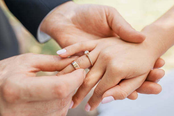 istock Wedding couple exchanging wedding rings. Wedding rings. 1269687499