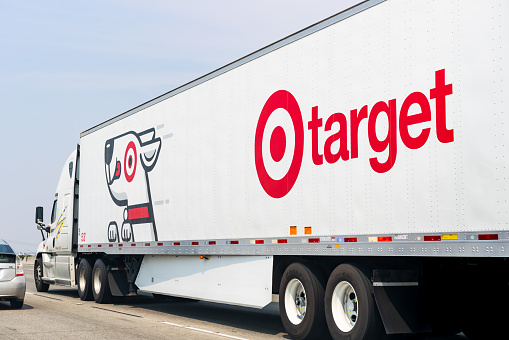 Aug 22, 2020 Walnut Creek / CA / USA - Target delivery truck driving on the freeway