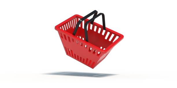 istock red shopping cart on white background 3D rendering 1269690413