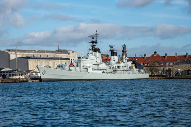 Warship docked by downtown Copenhagen (DK)