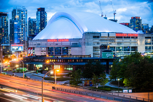 August 29th 2020-The Rogers Centre and the Gardiner Expressway at night.