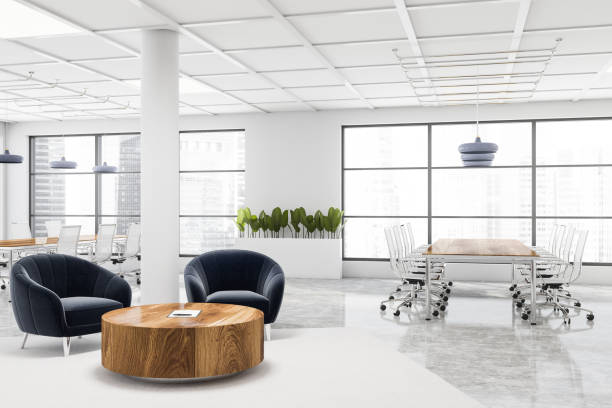 istock White meeting room with lounge area 1269696187