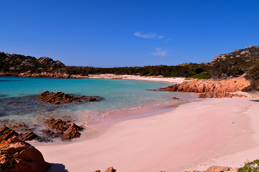 View of the wonderful Pink Beach in Costa Smeralda, Sardinia, Italy