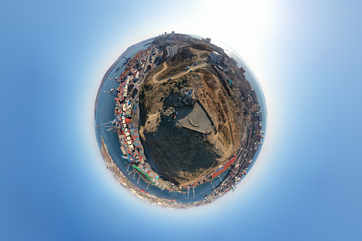 Spherical panorama of the city landscape. Vladivostok, Russia