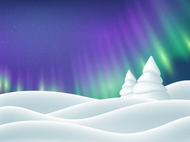 bildbanksillustrationer, clip art samt tecknat material och ikoner med aurora borealis vinterlandskap. - norrsken