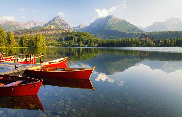 istock Boat on mountain lake 1269699389