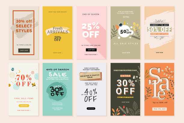 Set of mobile sale banners Vector illustrations for website and mobile banners, print material, newsletter designs, coupons, marketing. shopping patterns stock illustrations