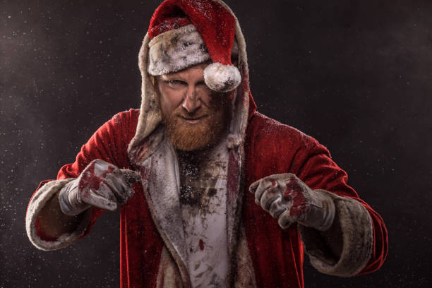 Portrait of mma fighting redhead bad ass Santa Claus