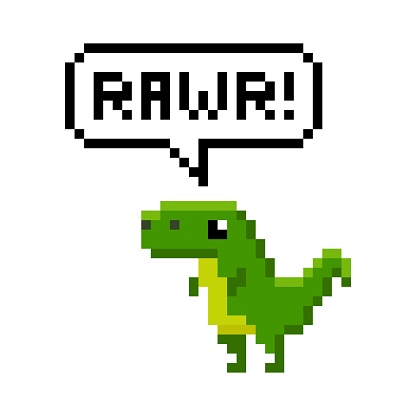 isolated vector illustration Pixel art 8-bit cartoon dinosaur saying rawr