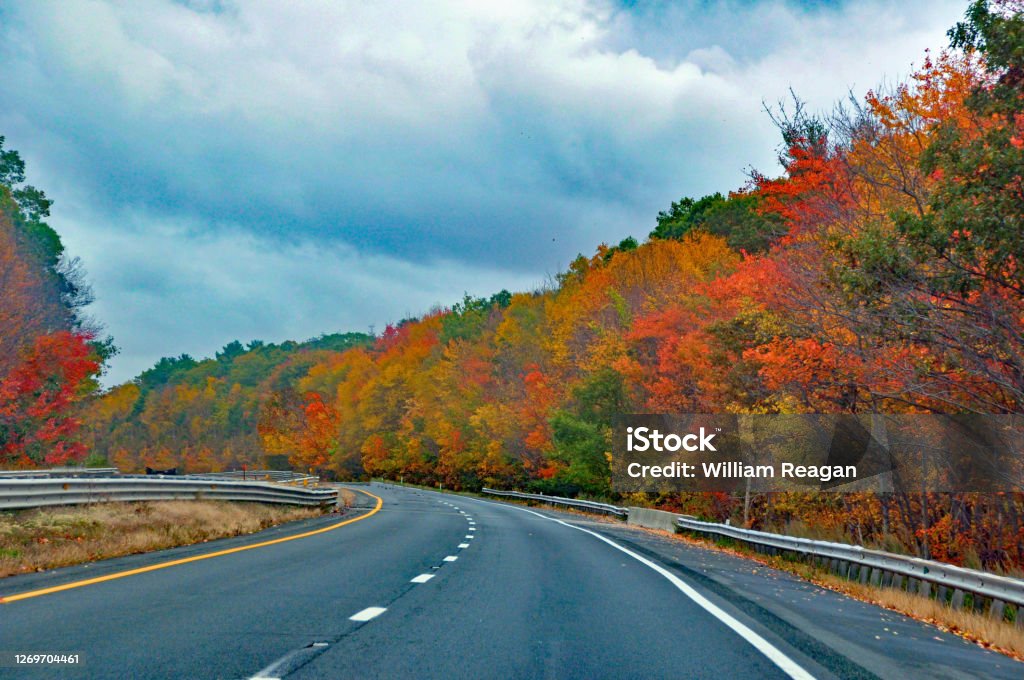 Highway with beautiful Fall Colors-Upstate New York New York State Stock Photo