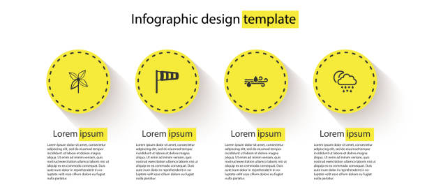 установить pinwheel, конус метеорологии windsock ветер ван, ветер и дождь и облако со снегом, до�ждем, луной. шаблон бизнес-инфографики. вектор - weather vane wind weather direction stock illustrations
