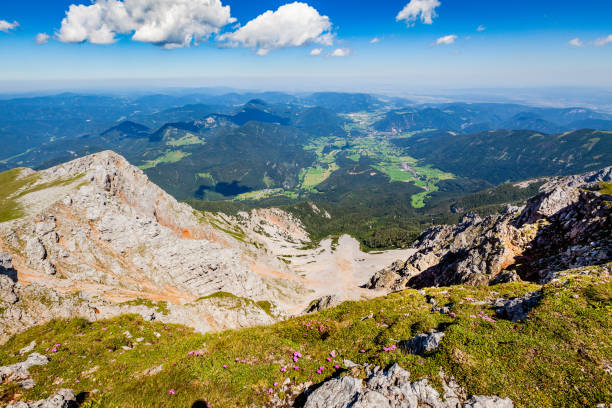 View from the Schneeberg in Lower Austria View towards Losenheim and Puchberg from the highest peak near Vienna wiener neustadt stock pictures, royalty-free photos & images