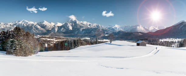 beautiful panoramic landscape in Bavaria at winter beautiful panoramic landscape in Bavaria at winter forggensee lake photos stock pictures, royalty-free photos & images