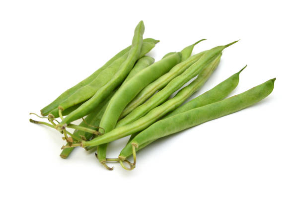 istock Green beans with leaves on white background 1269709066
