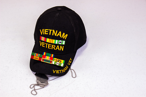Vietnam Veteran Cap With Dog Tags And Service Awards