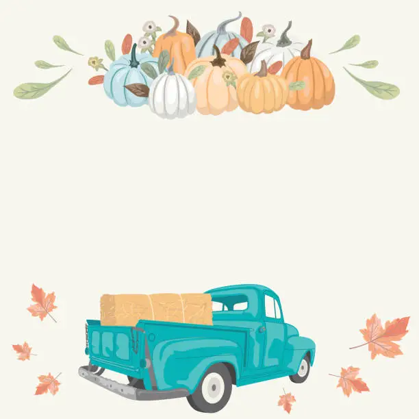 Vector illustration of Fall Harvest Pickup Truck