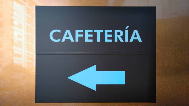 istock Cafeteria advertisement, commercial sign, arrow symbol. 1269723595